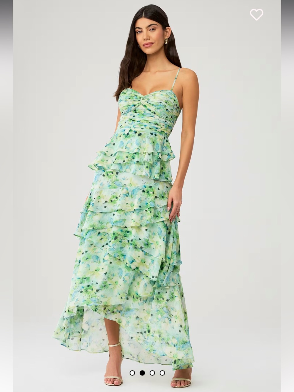 astr the label coline green floral asymmetric tiered ruffle maxi dress small NEW